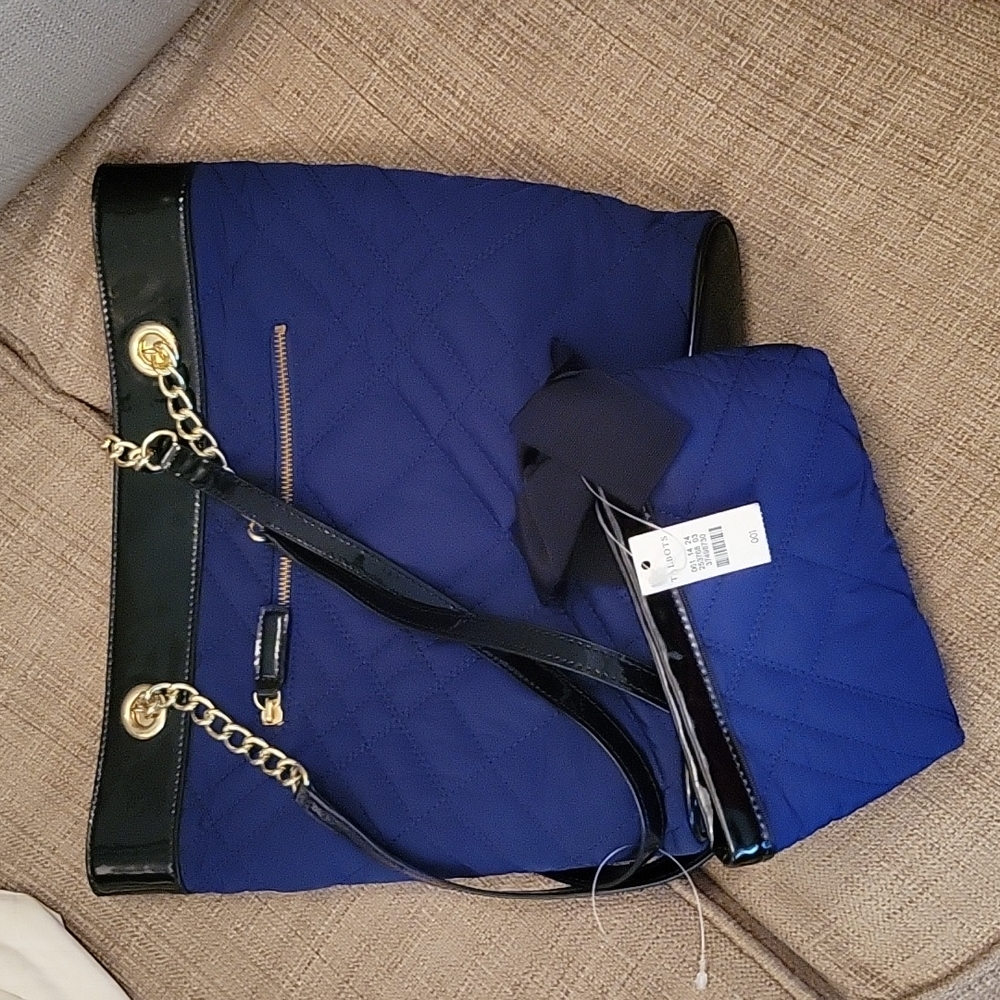 Talbots blue quilted purse and clutch with gold chains. NWT